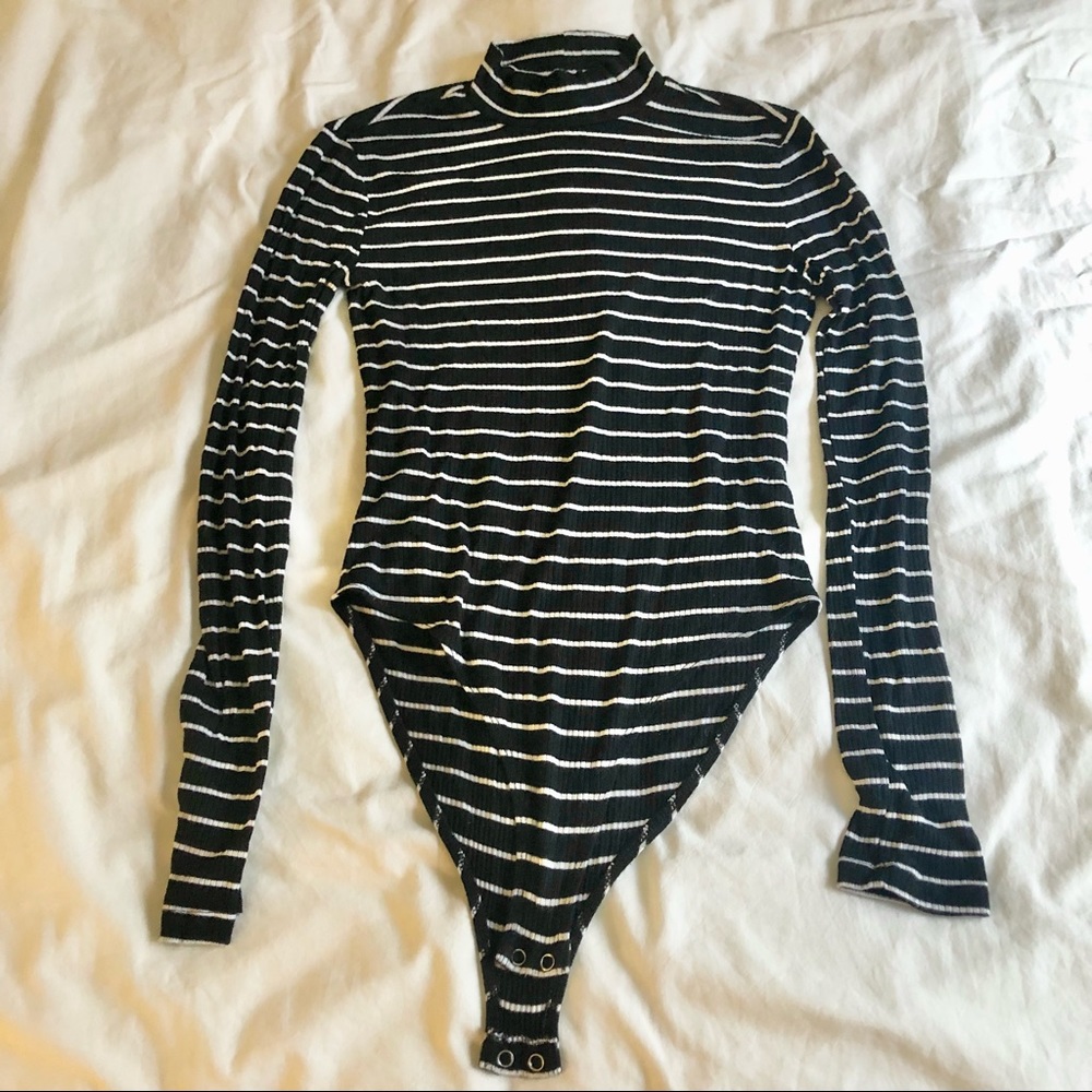Forever21 Striped Mock Neck Bodysuit - S